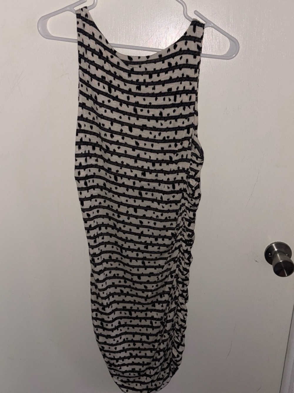 Armani Exchange One-Shoulder Black and White Striped Ruched Dress